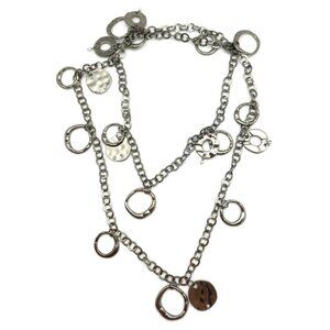 MACY'S Silvertone Medallions Circles with Pearls Gunmetal Grey Necklace 46" NWOT